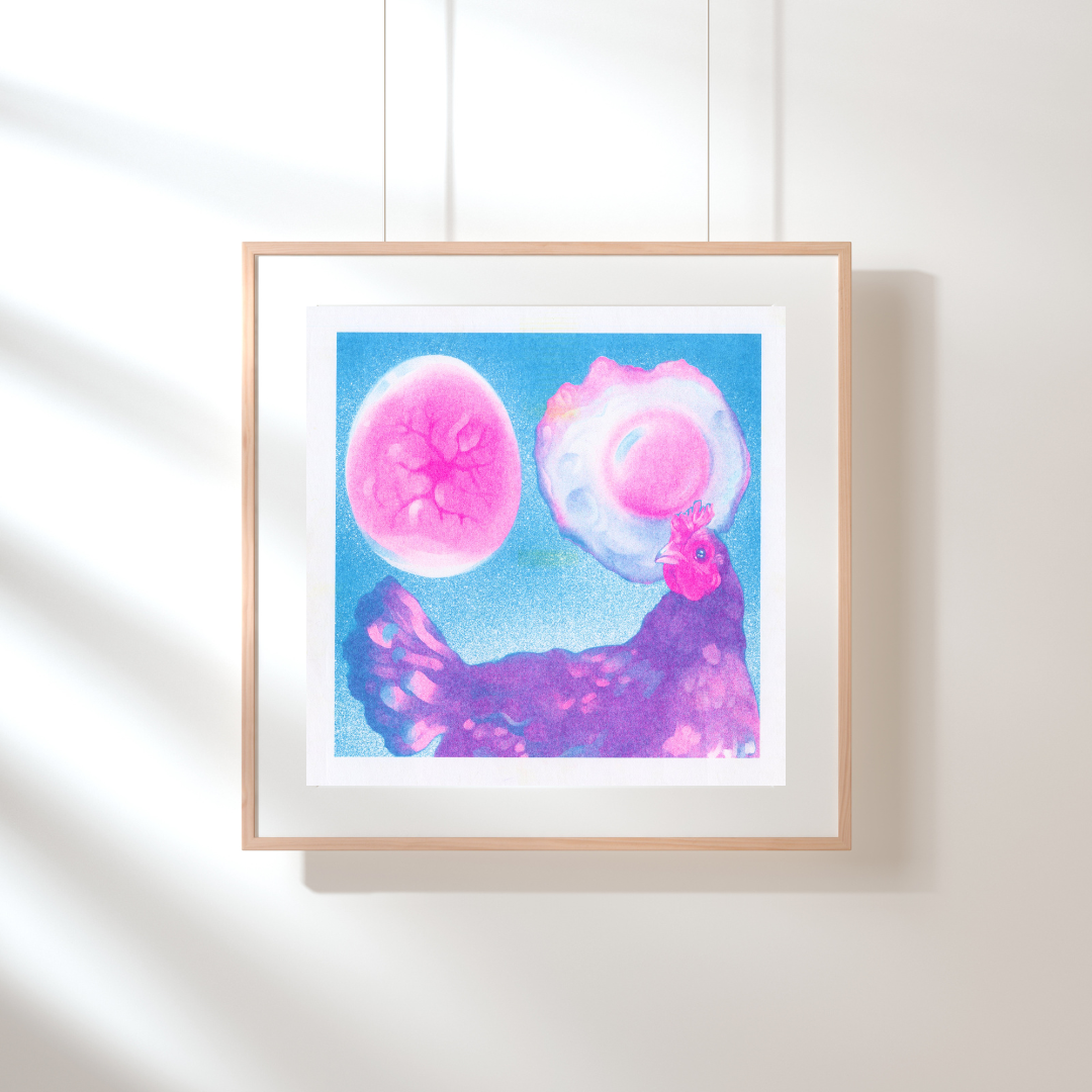 What Came First? (Pink/Blue) Riso Print